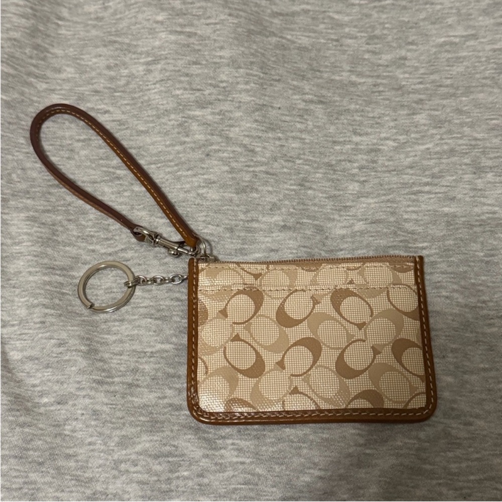 Coach Tan Wristlet ID coin holder wallet with Keychain